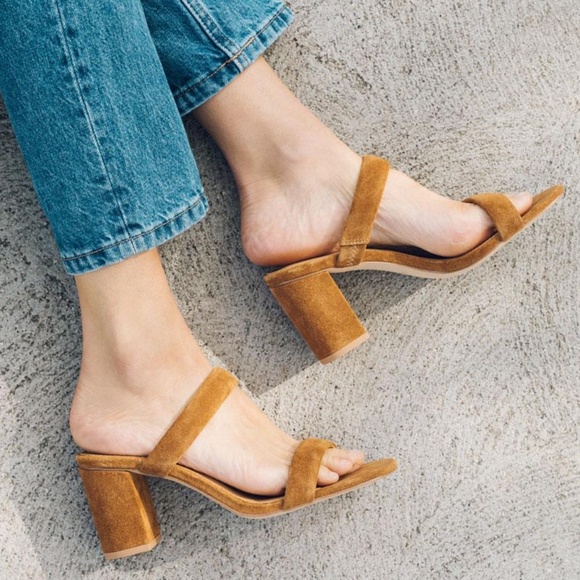 Soludos Ines Walnut Tan Suede Leather Heels Slip On Block Heel Strap Sandals 9.5 - Picture 4 of 16